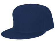 Plain Fitted Flat Bill Hat - Navy
