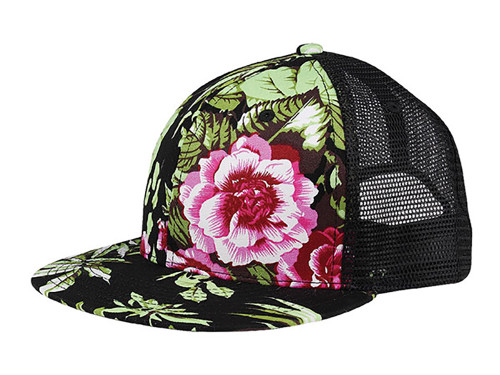Top Headwear Floral Flat Bill Trucker Cap