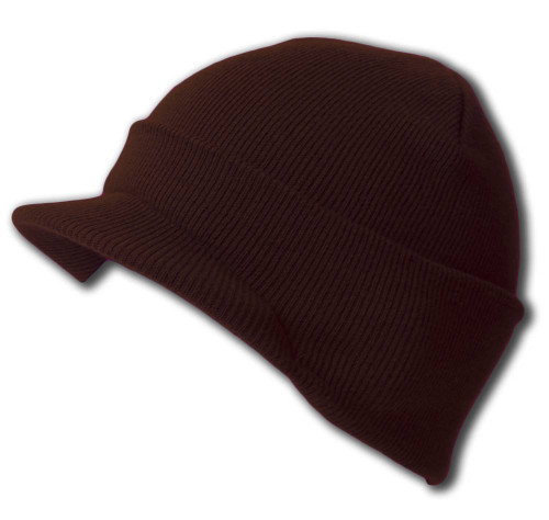 Knit Cuff Beanie Visor - Winter Wear/Sports - Brown