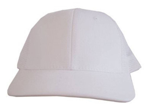 New Style Cotton Style Flat Bill Trucker Mesh Hat Cap - Solid White Mesh