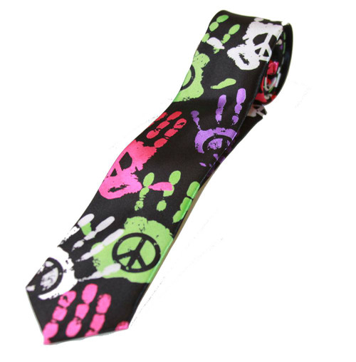 Trendy Skinny Tie - Peace Signs and Hand Prints  .