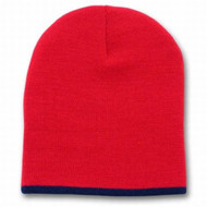 Singe Striped Beanies - Warm and Stylish! - Red w/ Navy Stripe