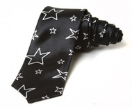 2' Trendy Skinny Tie  - Black Tie Large Transparent Stars