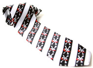 Trendy Skinny Tie - Black White Diagnal Stripes with Pirate Crossbones