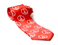 Trendy Necktie - Red with White Peace Signs Pattern