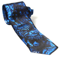Trendy Skinny Tie - Black with Blue Cartoon Lion Animal
