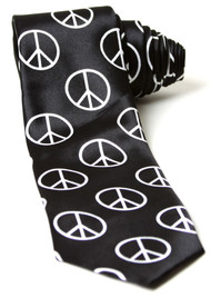 Trendy Skinny Tie - Black with White Peace Sign
