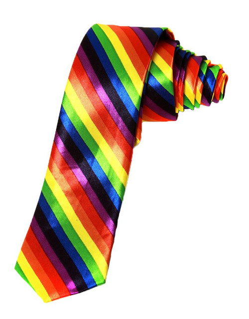 2 Inch Trendy Skinny Tie  - Rainbow Striped Diagnal
