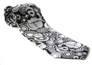 Trendy Skinny Tie - Trippy Black and White Skull and Circle Pattern