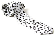 Trendy Skinny Tie - White with Black Stars