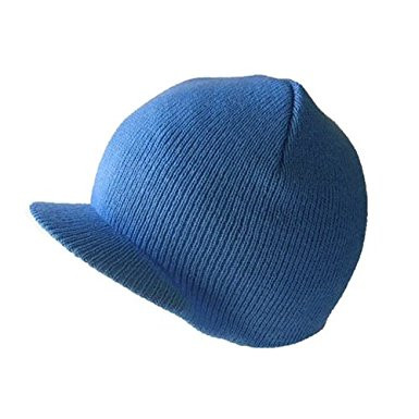 NEW CUFFLESS Light Baby Blue Beanie Visor Skull Cap HAT