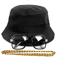 90s Hip-Hop Gold Chain Kit (Bucket Hat + Sunglass + Gold Chain)