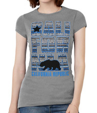 Womens California Republic Blue Tribal Pattern Black T-Shirt