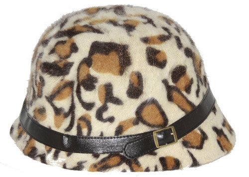 Ladies Angora Animal Print Cloche Hat