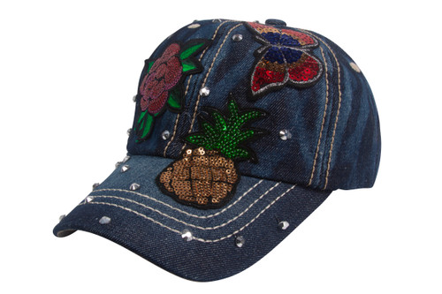 Top Headwear Rose Butterfly Pineapple Denim Baseball Cap