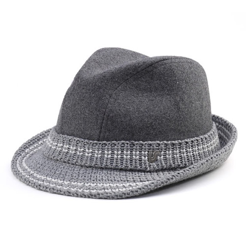 CHARLENE WOOL BLEND FEDORA KNITTED BRIM - Grey S/M