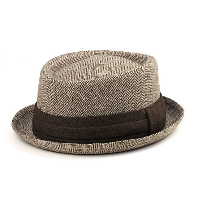 JT WOOL BLEND HERRINGBONE FEDORA HAT - Brown Small/Medium - Gravity Trading