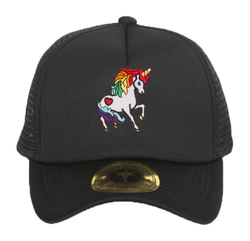 Rainbow Unicorn Black Adjustable Trucker Hat