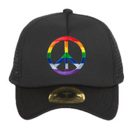 Rainbow Peace Sign Black Adjustable Trucker Hat