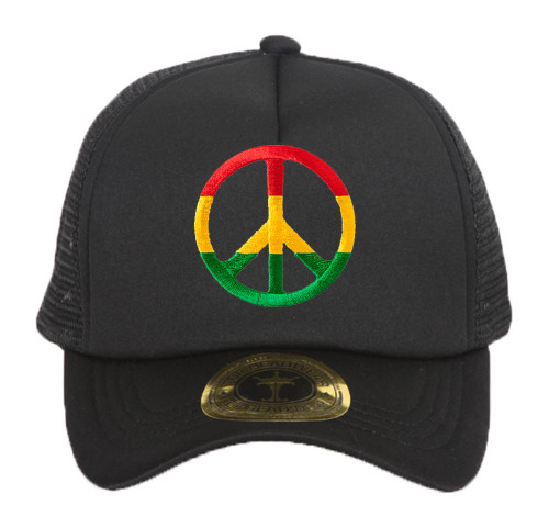 Rasta Colors Peace Sign Black Adjustable Trucker Hat