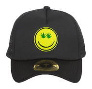 Marijuana Smile Face Black Adjustable Trucker Hat
