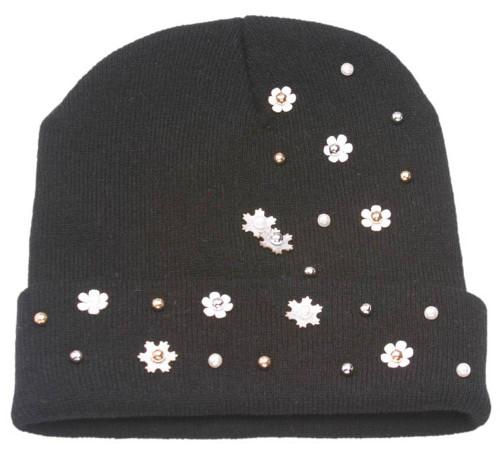 Winter Fashion Floral Studded Cuffed Beanie