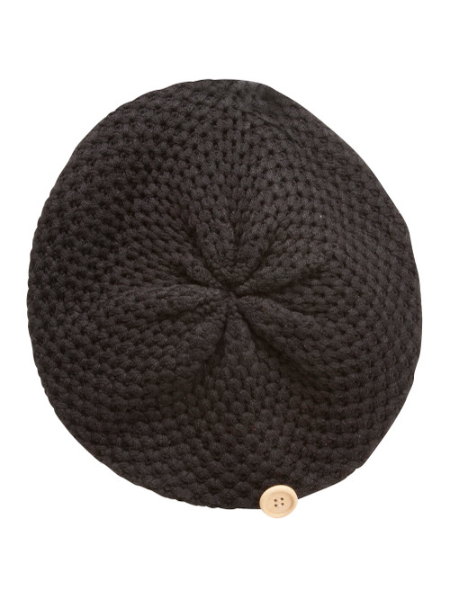 Weave Knit Buttoned Beret - Black