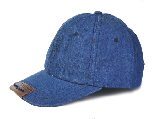 Top Headwear Leather Peak Trim Denim Baseball Cap