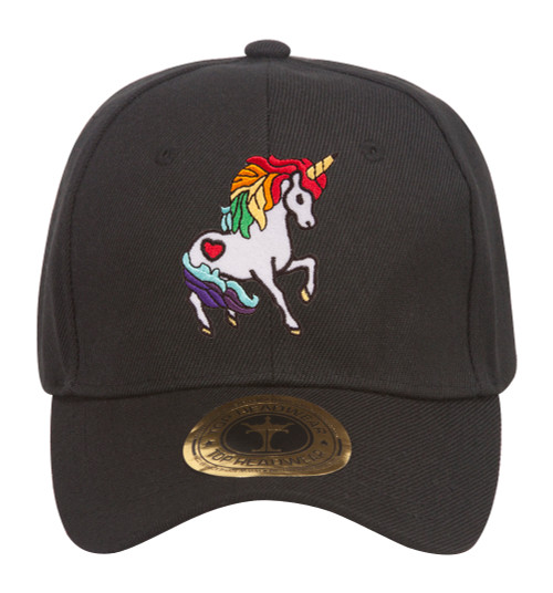 Rainbow Unicorn Patch Black Adjustable Baseball Cap