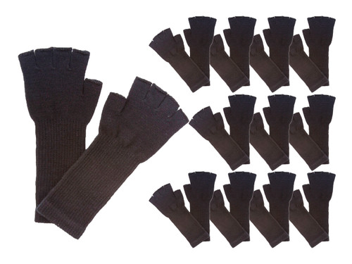 Long 11" Knit Warm Fingerless Gloves, Black ( 12 pack )