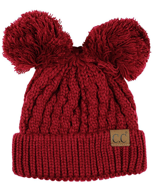 Gravity Threads 2 Pom Pom Cable Knit Soft Stretch Beanie