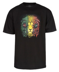 Mens Black Short-Sleeve Rasta Lion w/ Headphones T-Shirt