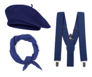 French Costume Kit, Navy Beret, Navy Suspenders, Navy Bandana