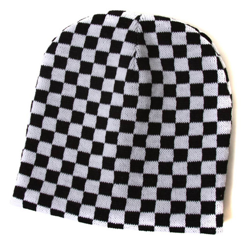 Cuffless Checkered Beanie - Black and White