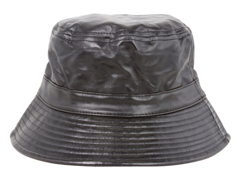 PU Black Leather Bucket Hat
