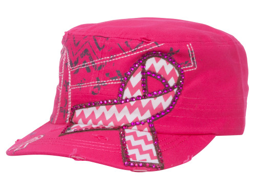 Top Headwear Pink Chevron Ribbon Distressed Cadet Cap