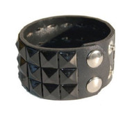 Triple Studded Wristband Punk Rock - Black