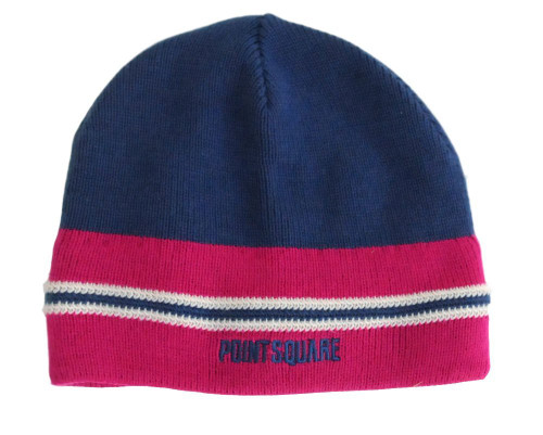 Navy and Purple Point Square Winter Beanie Cap