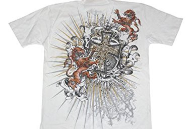 New Tattoo Cross Crown Graphics Print T Shirt - White Gold Silver Cross, XXL