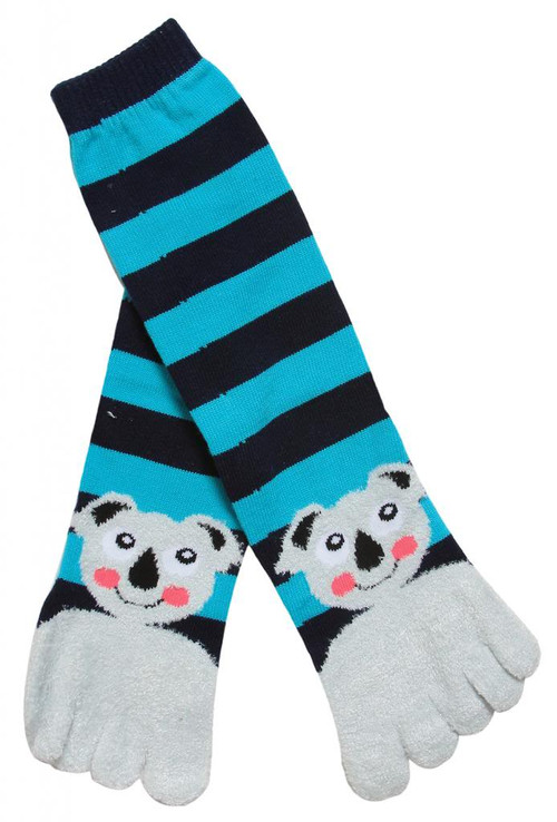 Happy Koala Striped Long Soft Toe Sock, Blue