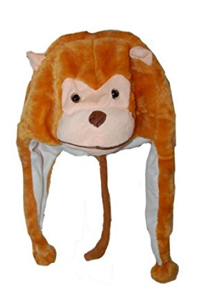 Monkey Faux Fur Animal Head Knit Beanie Hat