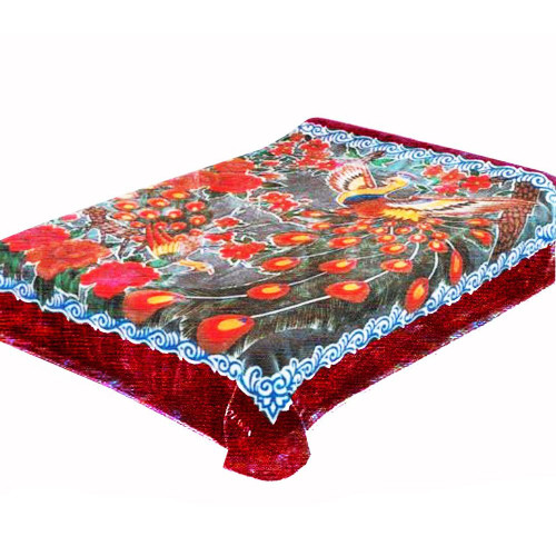 Solaron King Peacock Korean Mink Blanket - Red Border