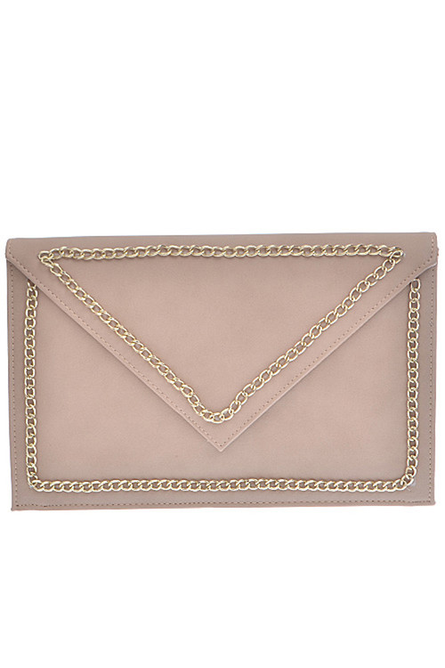 Womens Fashion Chic Envelope Gold-Boundary Clutch Bag - Khaki