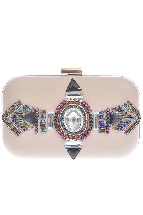 Womens Bejeweled Round Clutch