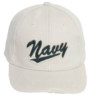 United States Navy Script Distressed Adjustable Ivory Cap