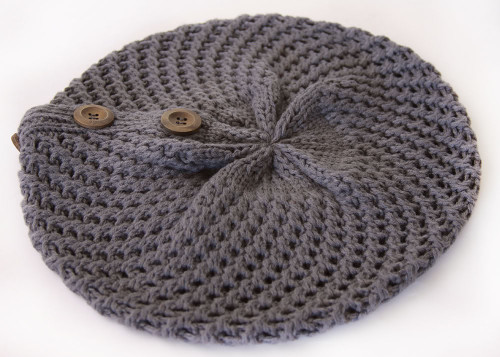 Buttoned Crochet Ribbed Knit Beanie Cap