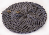 Buttoned Crochet Ribbed Knit Beanie Cap