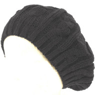 Cable Knit Winter Ski Beret Knit Tam Skull Cap - Charcoal