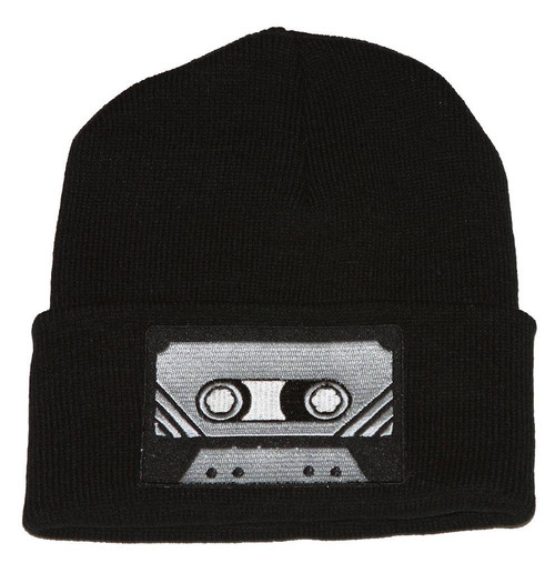 Winter Knit Black Beanie Cuff Cassette Tape 3D Patch Embroidery