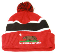California Republic Winter Cuff Beanie w/ Pom - Red/Black